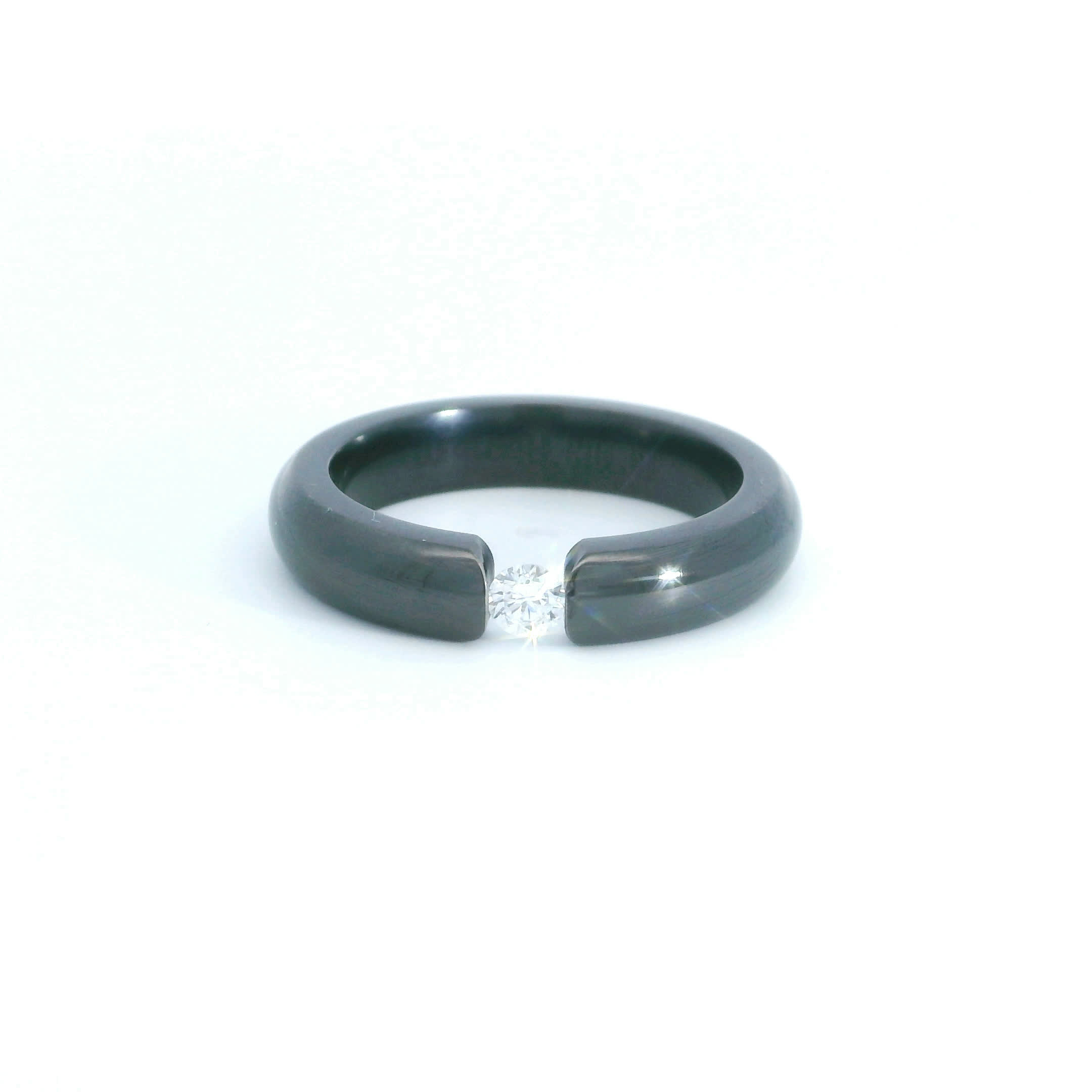 Minimalist Tension-Set Diamond Solitaire Ring in Black TITANIUM