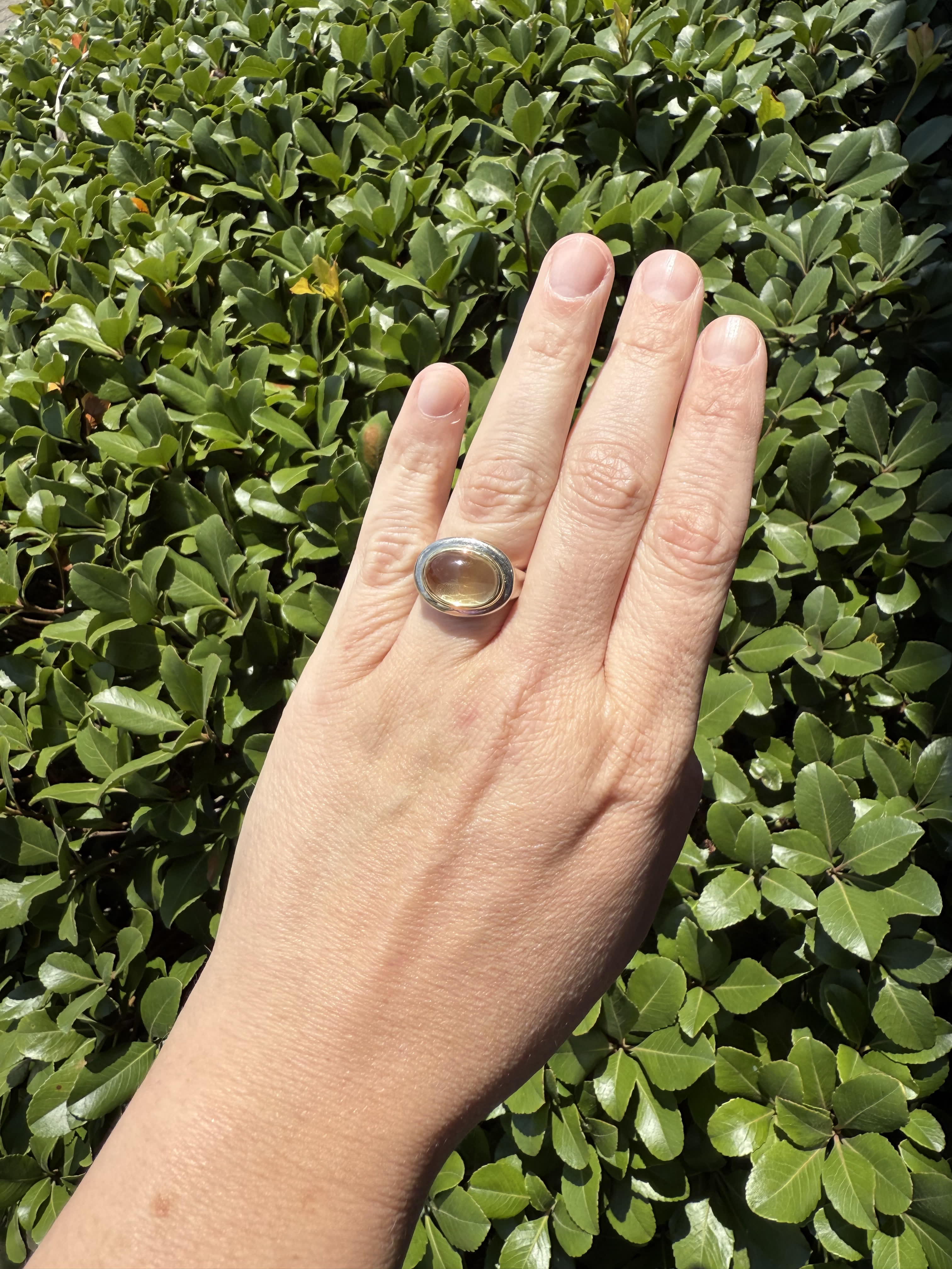 LIME QUARTZ 14KY SILVER TWO TONE RING