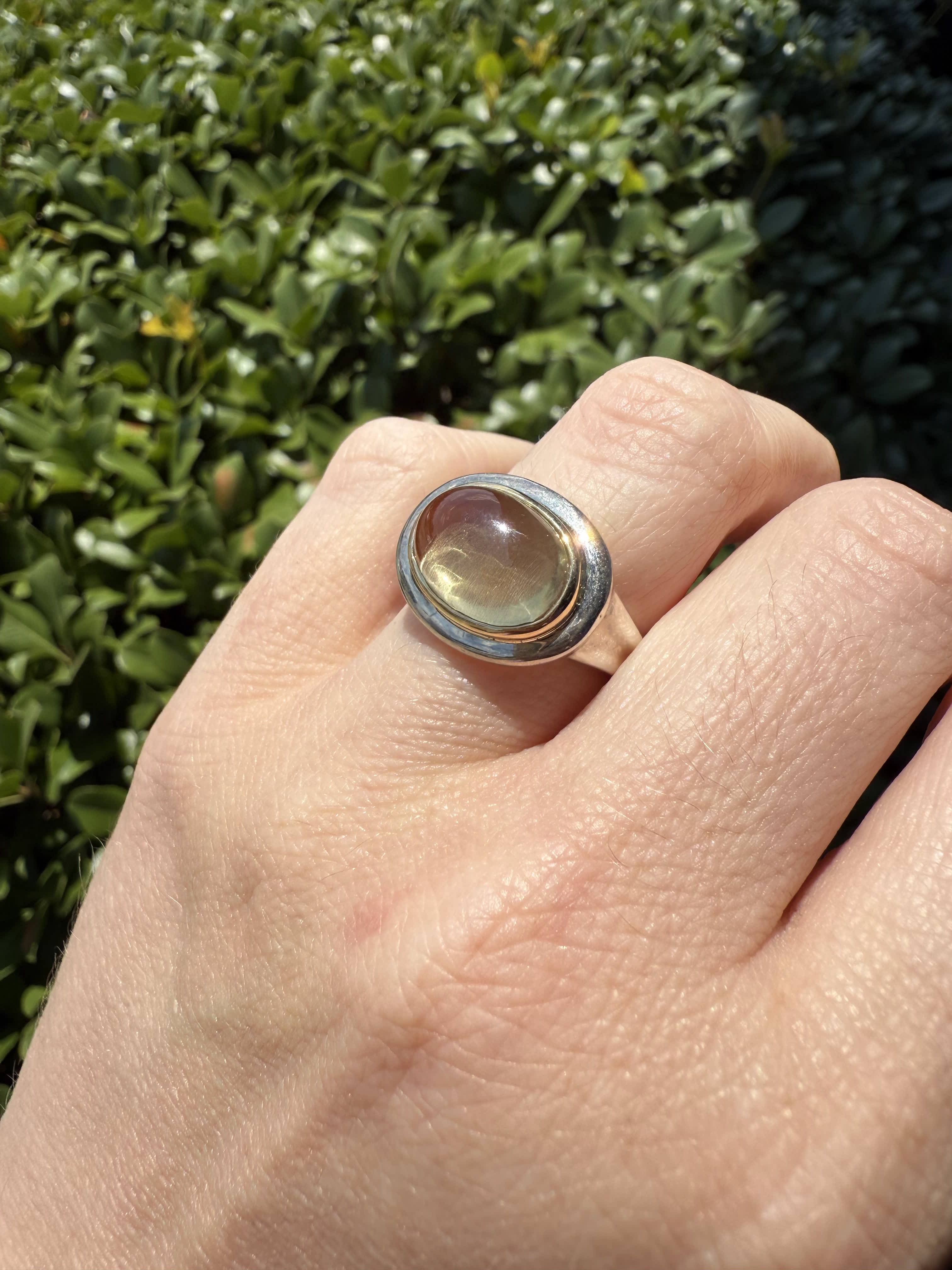 LIME QUARTZ 14KY SILVER TWO TONE RING