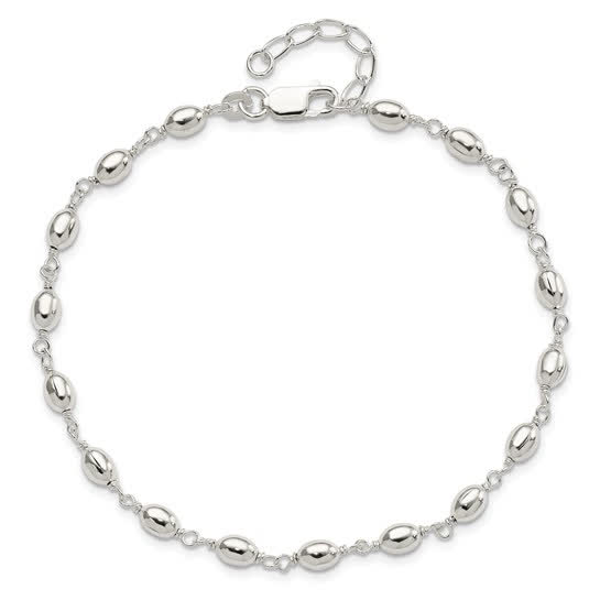 Sterling Silver Polished Bead Chain Anklet