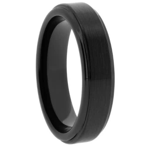 6mm Black Tungsten Band Ring with Brushed Center