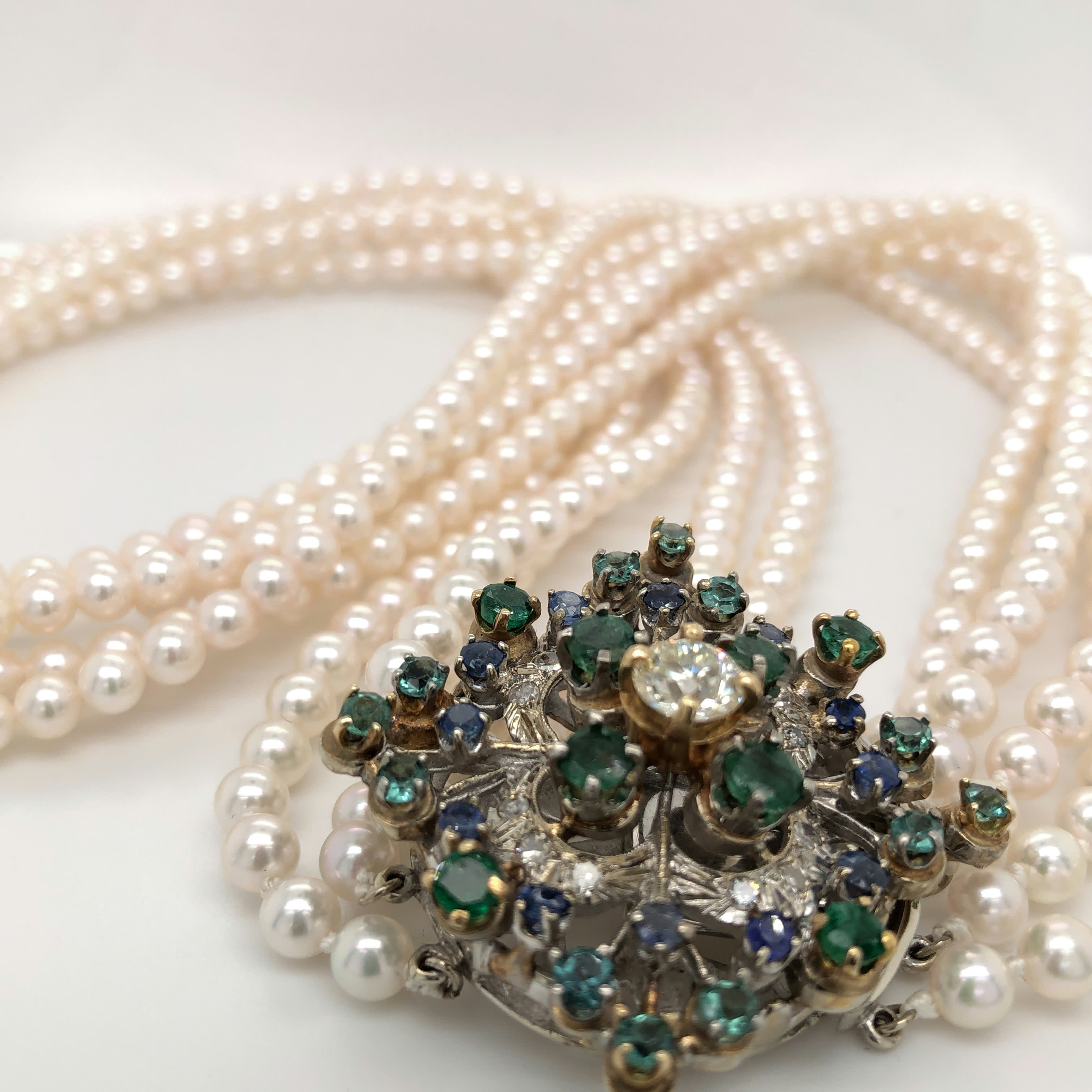 5-strand Akoya Pearl Necklace w Jewel clasp