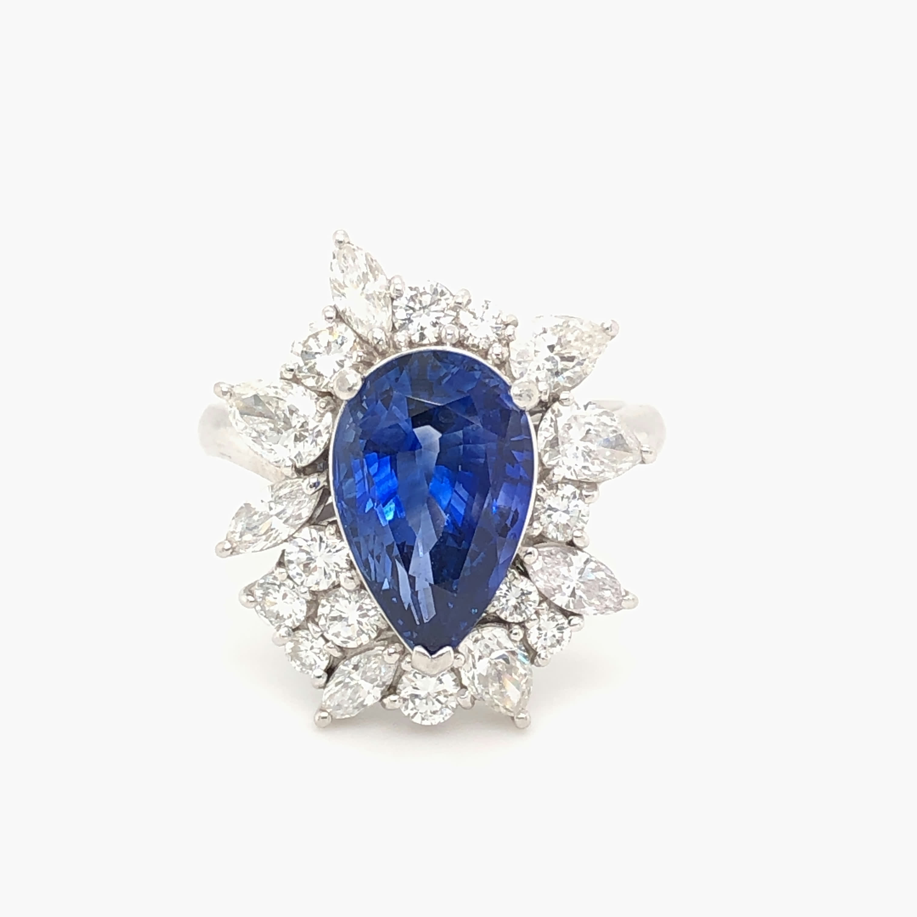 4.41ct Royal Blue Sapphire & Diamond Halo Ring
