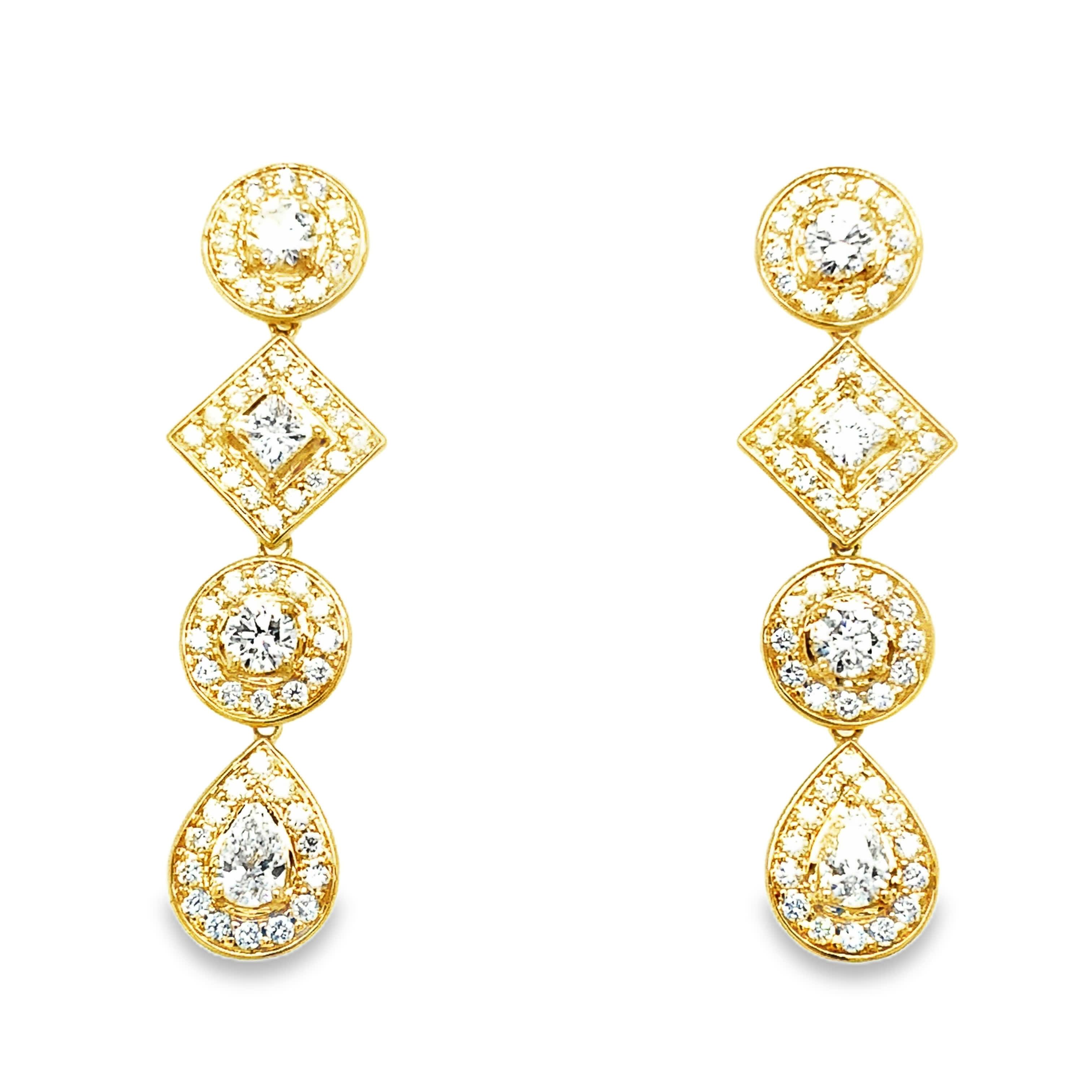 Kat Florence Geometric Diamond Multi-Shape Halo Dangle Earrings in Yellow Gold