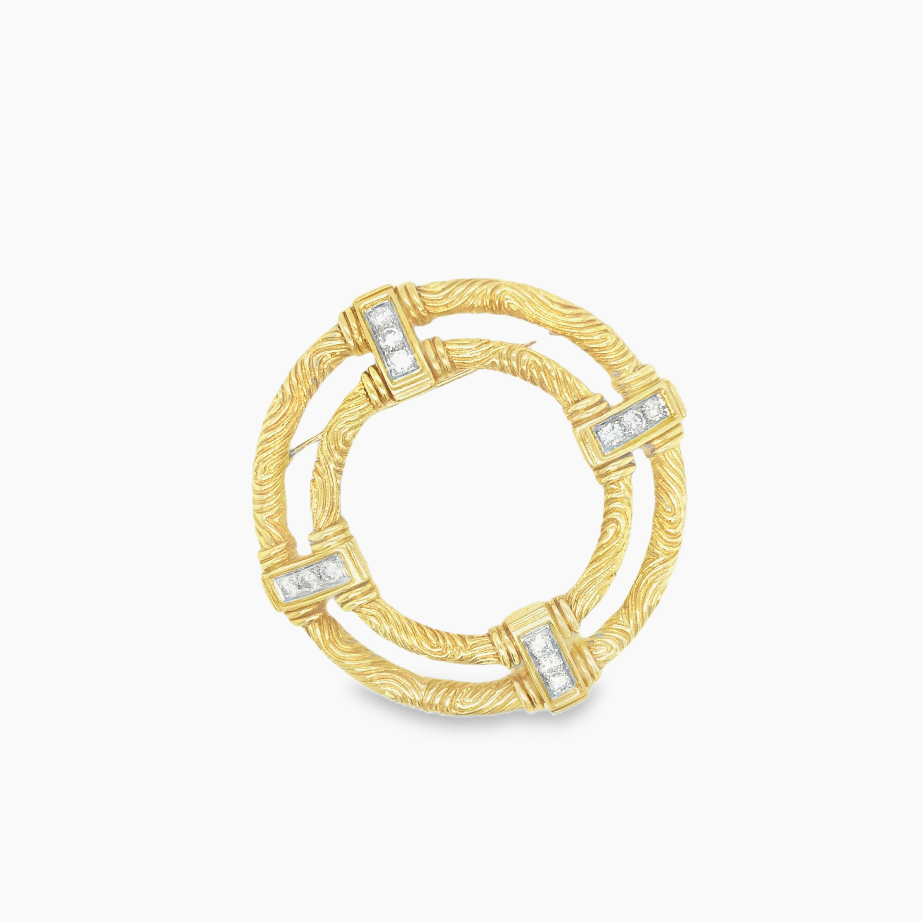 Tiffany Textured Yellow Gold Rope Twist Diamond Circle Brooch