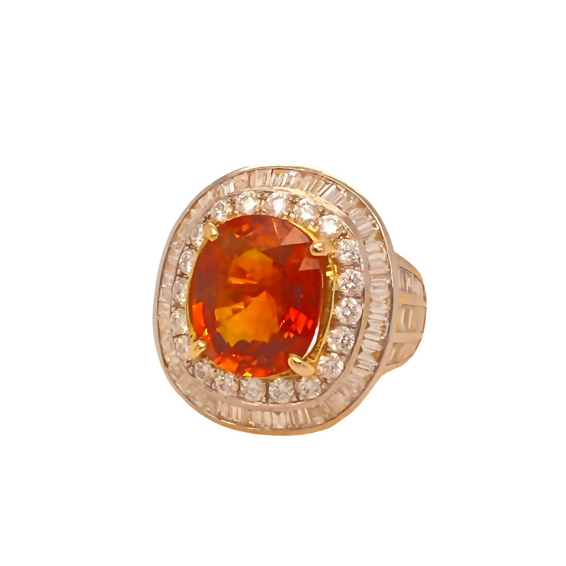 Oval Orange Sapphire and Diamond Double Halo White Gold Cocktail Ring