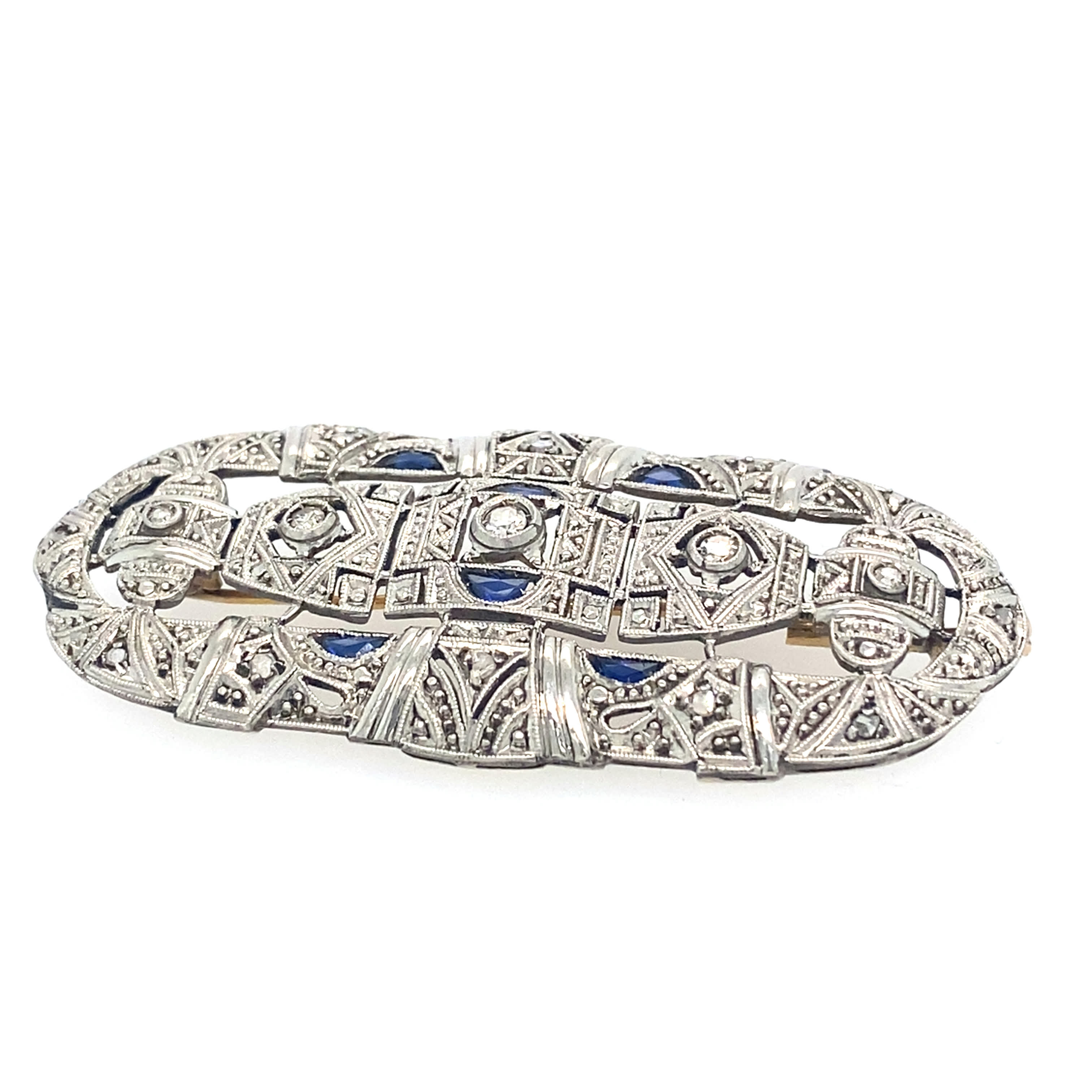 Art Deco 18K Diamond & Sapphire brooch